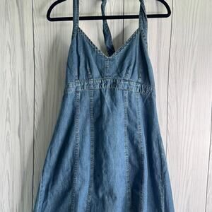 Old Navy Open Back Denim Halter Dress Y2K Style Jr Size 12